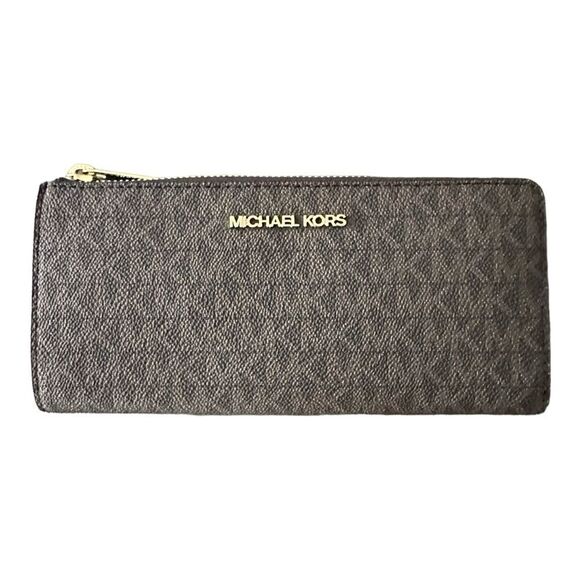 Michael Kors Jet Travel Set Brown 3/4 Zip Wristlet - Picture 1 of 7